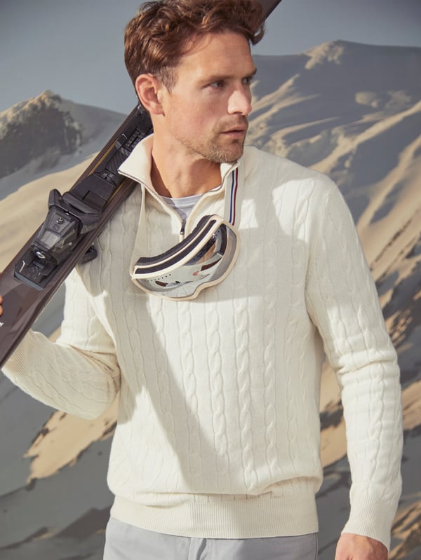 Cashmere Cable Knit Zip Up Ivory_17455
